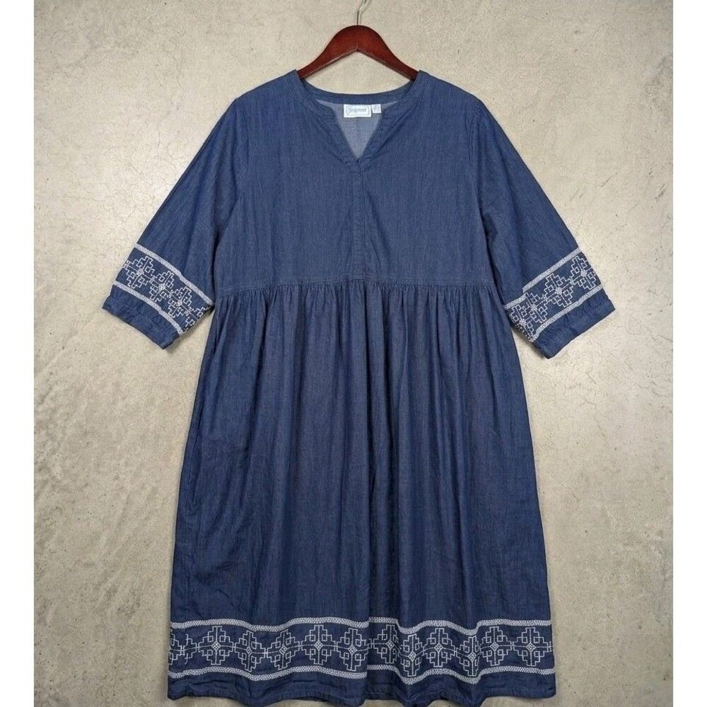 National Embroidered Chambray Denim Dress Size 2X